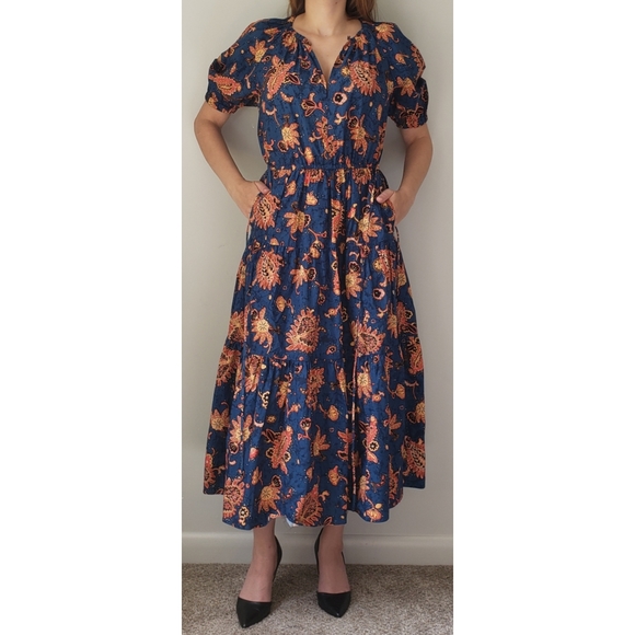 A.L.C. Tiered Paisley Floral Print Cotton Maxi Dress - Picture 4 of 15